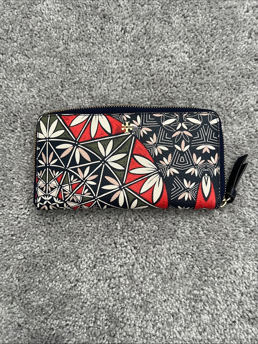 Tory Burch Navy Multi Floral Zip-Around Wallet
